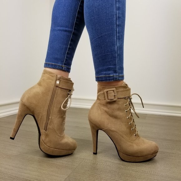 tan suede booties low heel